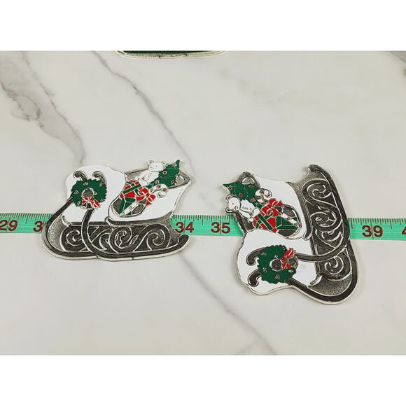 Oneida Rogers Sleigh Coaster 4 1/4" Christmas Holiday 1988 Japan x5 Silverplate - Picture 11 of 13